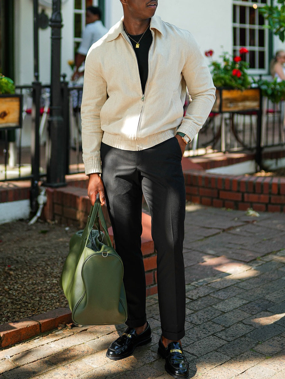 Veste zippée beige décontractée à la mode pour homme