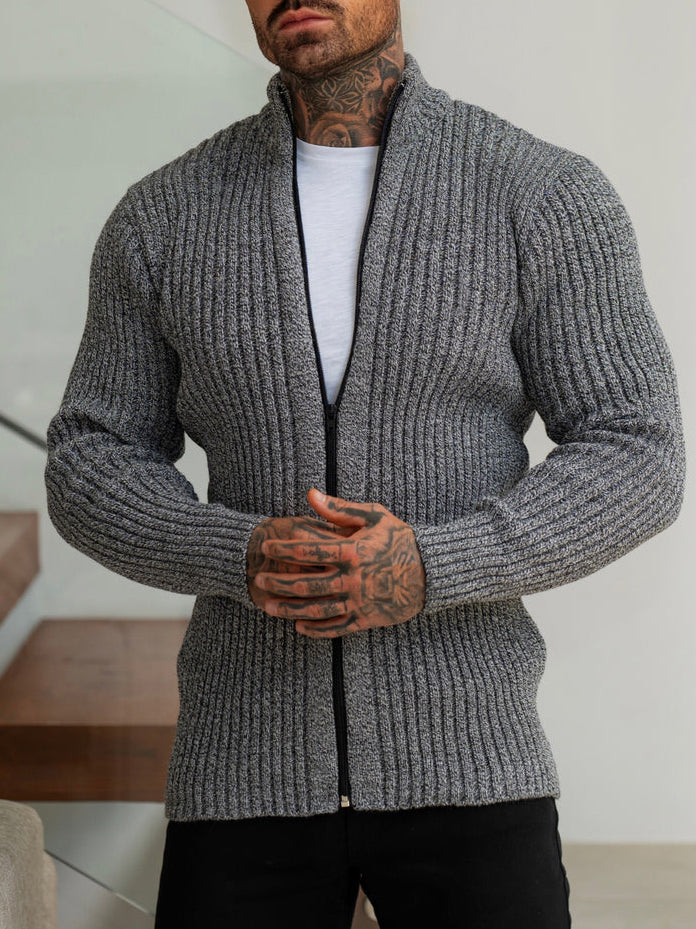 Cardigan zippé côtelé épais