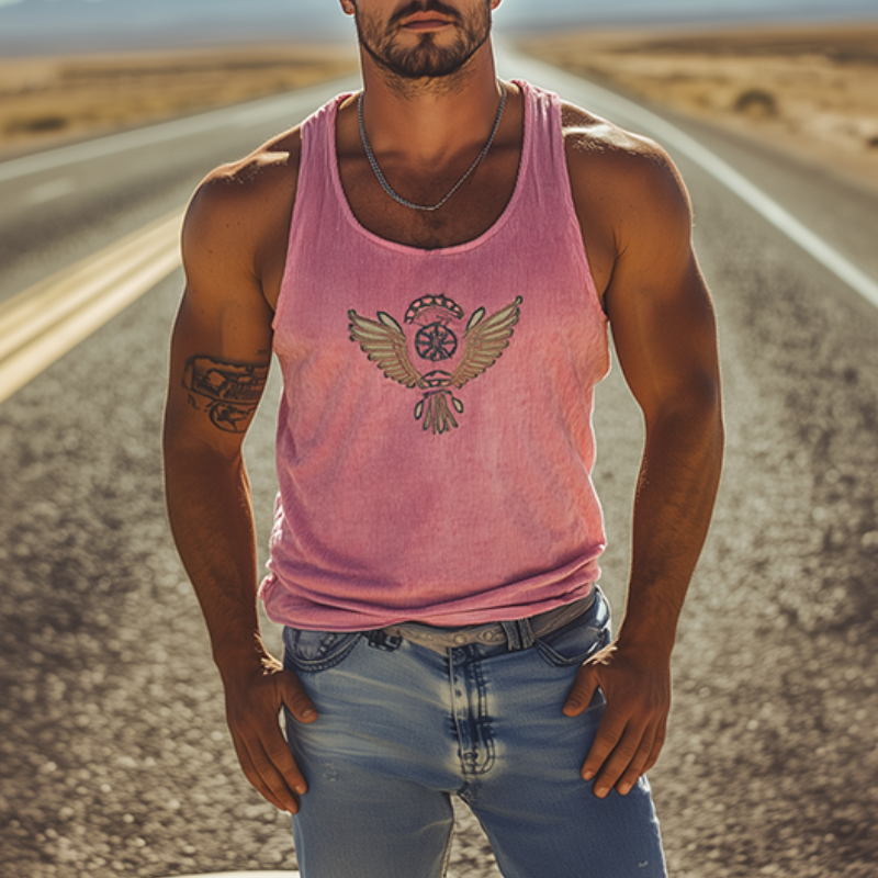 Men's Classic Casual American Retro Embroidered Knit Striped Tank Top