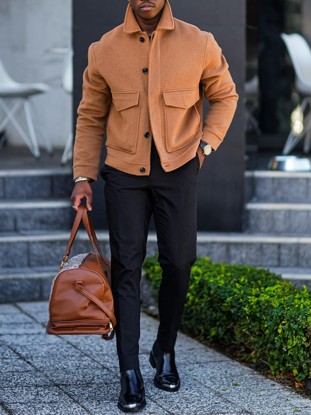 Veste décontractée en daim marron à la mode pour homme