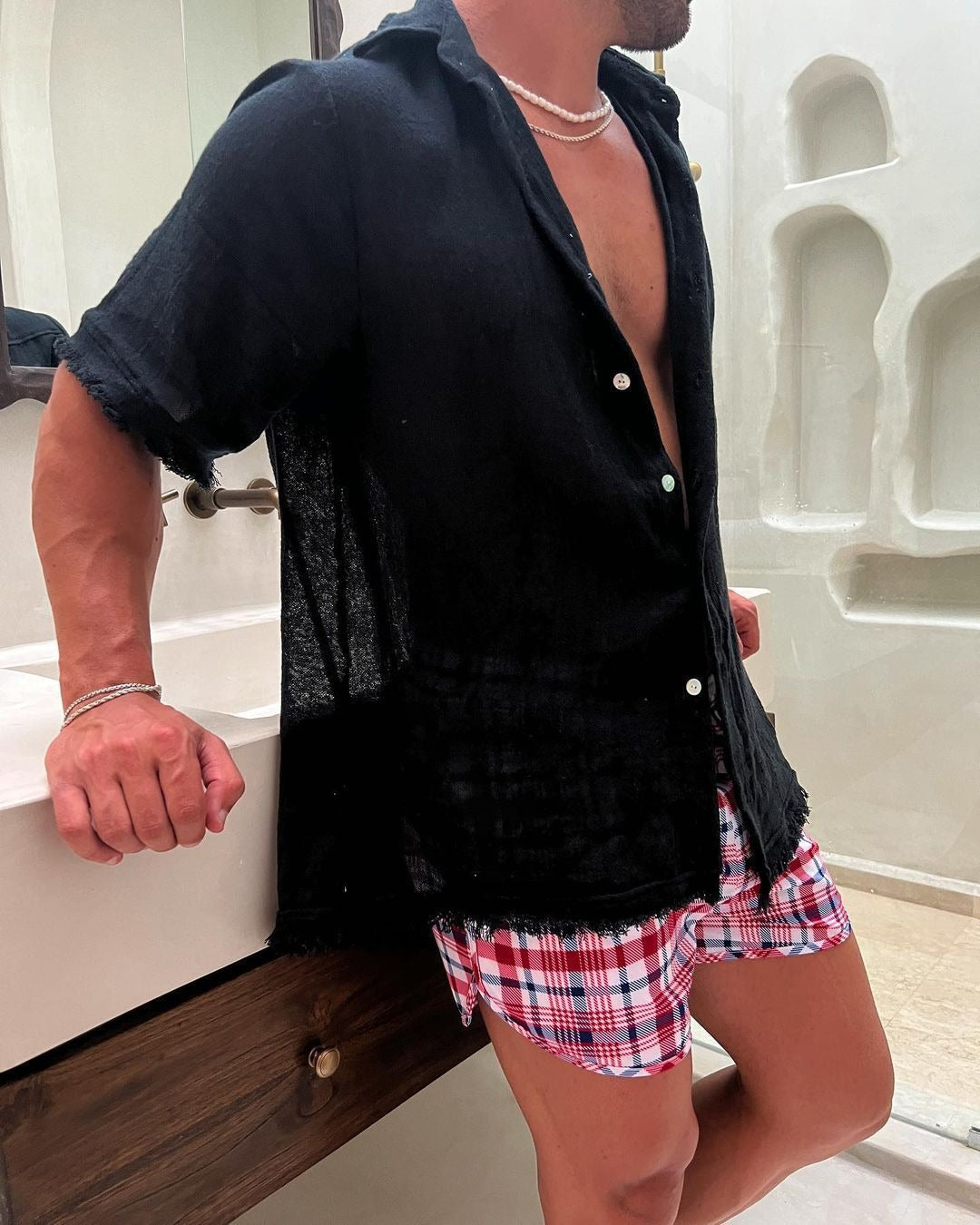 Chemise à manches courtes à franges décontractée et tendance pour homme