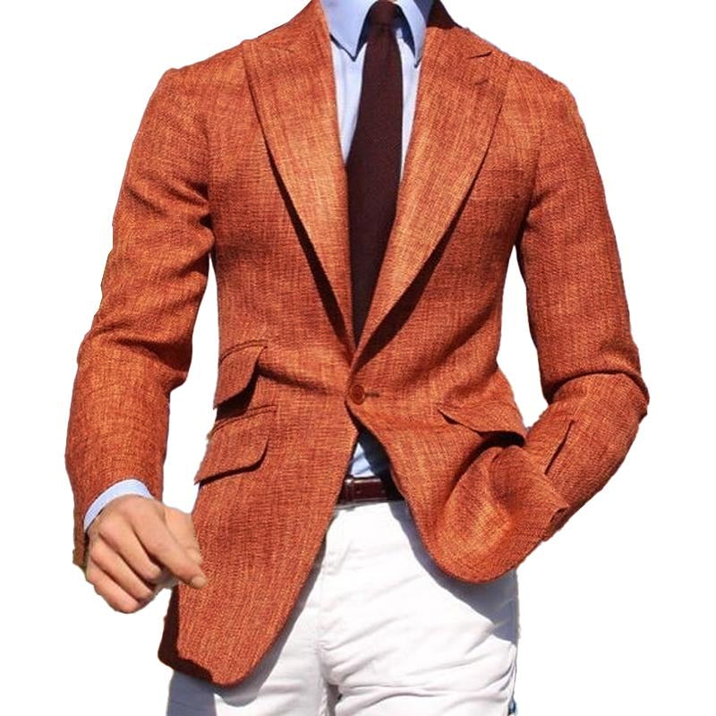 Men's Solid Color Lapel Cotton and Linen Blazer