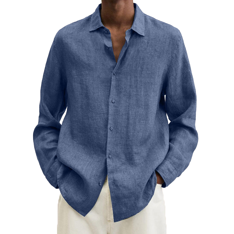 Men's Lapel Longs Sleeve Loose Fit Cotton And Linen Shirt