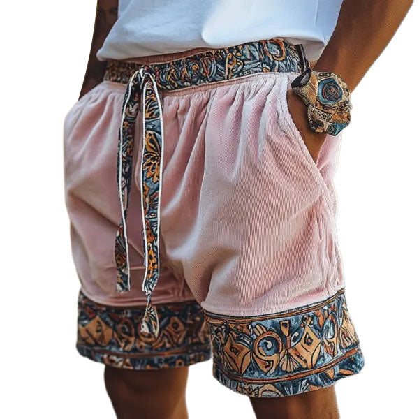 Mens Ethnic Bohemian Comfort Linen Shorts