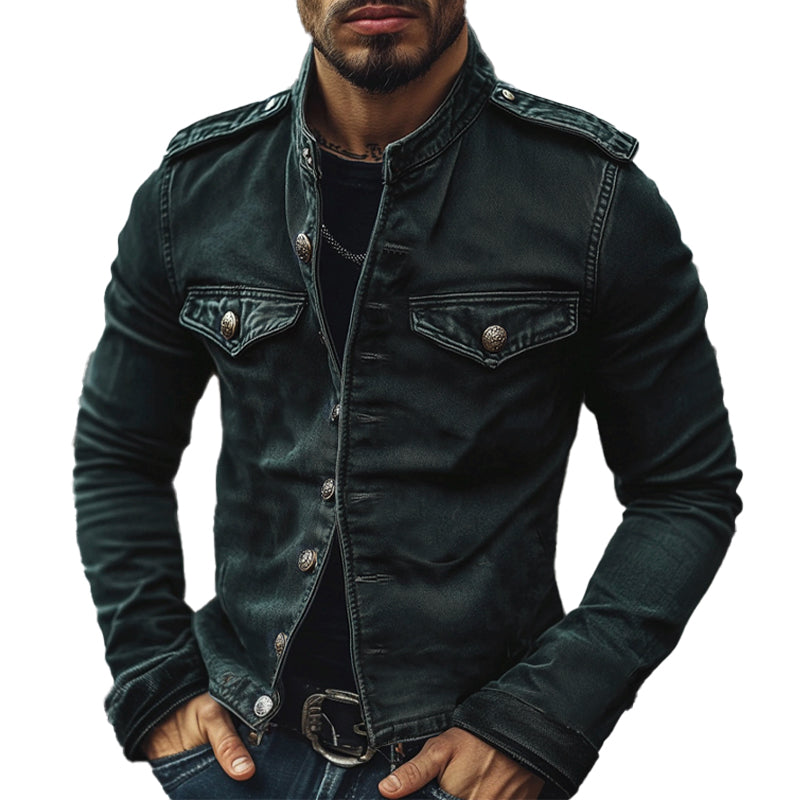 Men's Vintage Stand Collar Denim Jacket