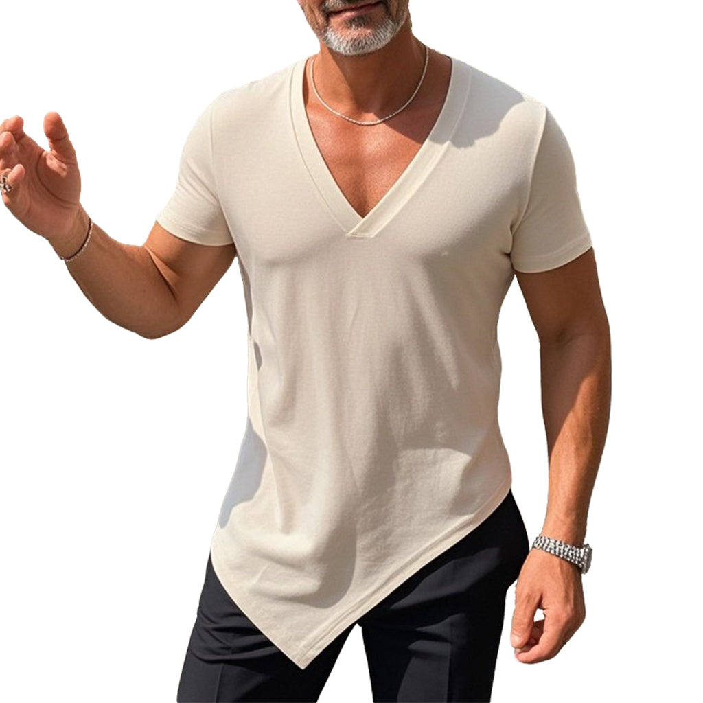 Men's fashionable casual irregular short-sleeved T-shirt