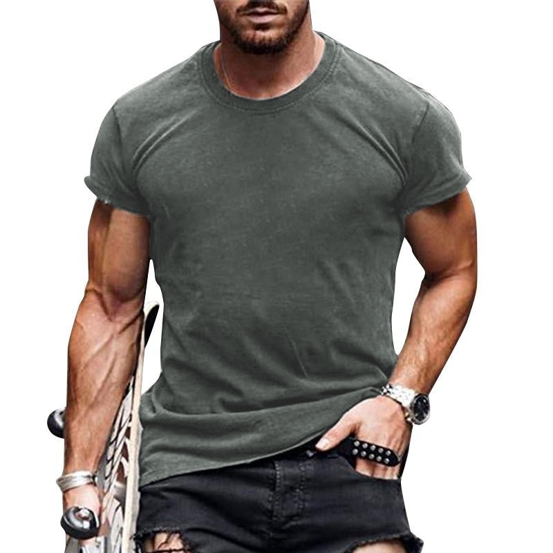 Men's Casual Solid Color Tight Short Sleeve T-Shirt