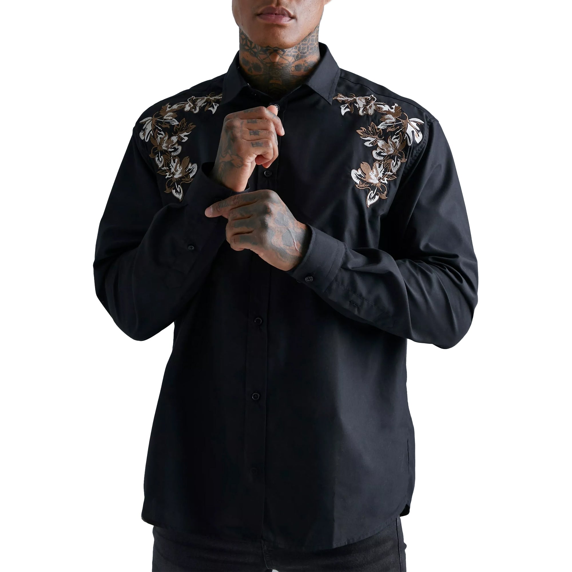 Men's fashionable casual long-sleeved shirt with floral prints