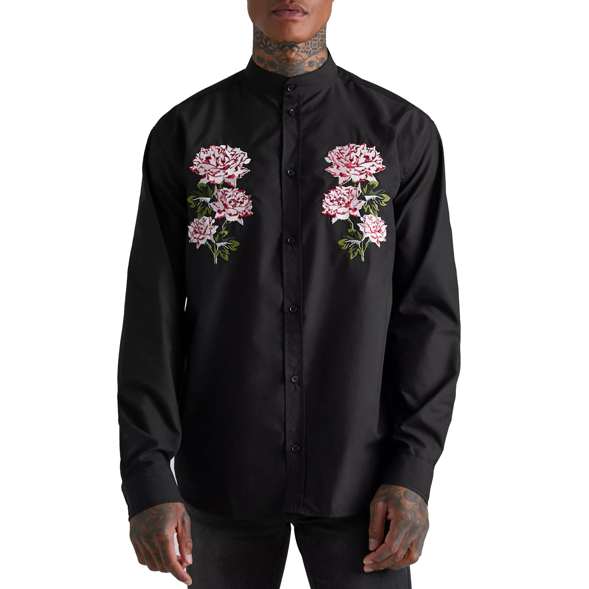 Men's fashionable casual long-sleeved shirt with floral prints