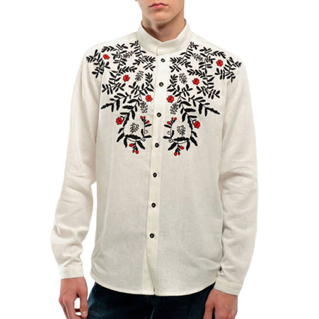 Men's fashionable casual long-sleeved shirt with floral prints