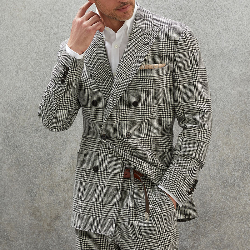 Men's Vintage Lapel Plaid Herringbone Blazer