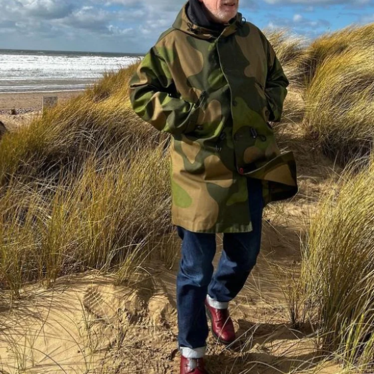Men's Camouflage Hooded Single Breasted Trench Coat