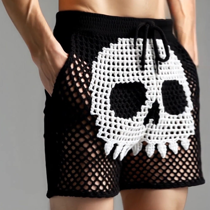 Men's Retro Simple Skull Knit Drawstring Shorts ASW1124D5TO