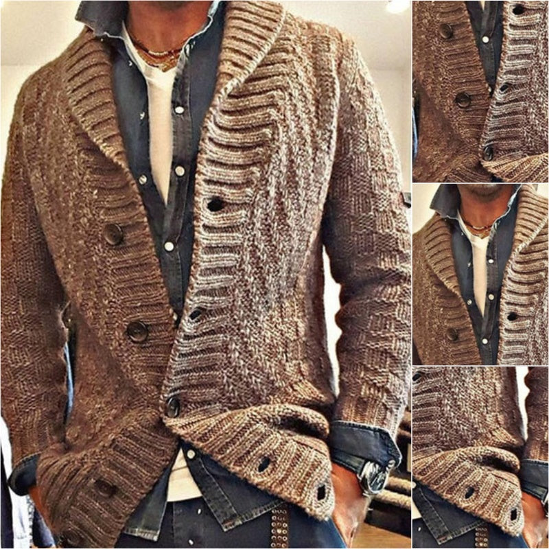 VESTE CARDIGAN EN MAILLE À REVERS VINTAGE POUR HOMME 