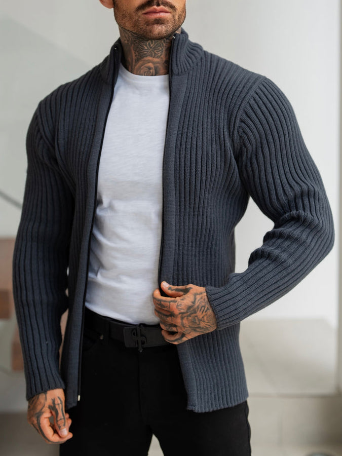 Cardigan zippé côtelé épais