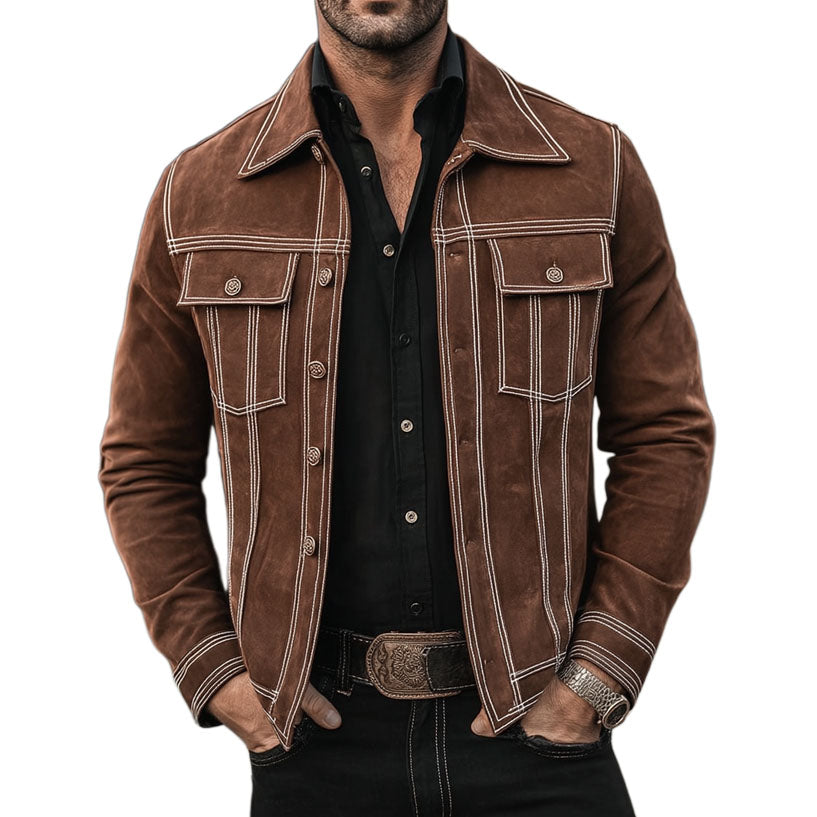Veste de costume décontractée en daim marron chaud pour homme
