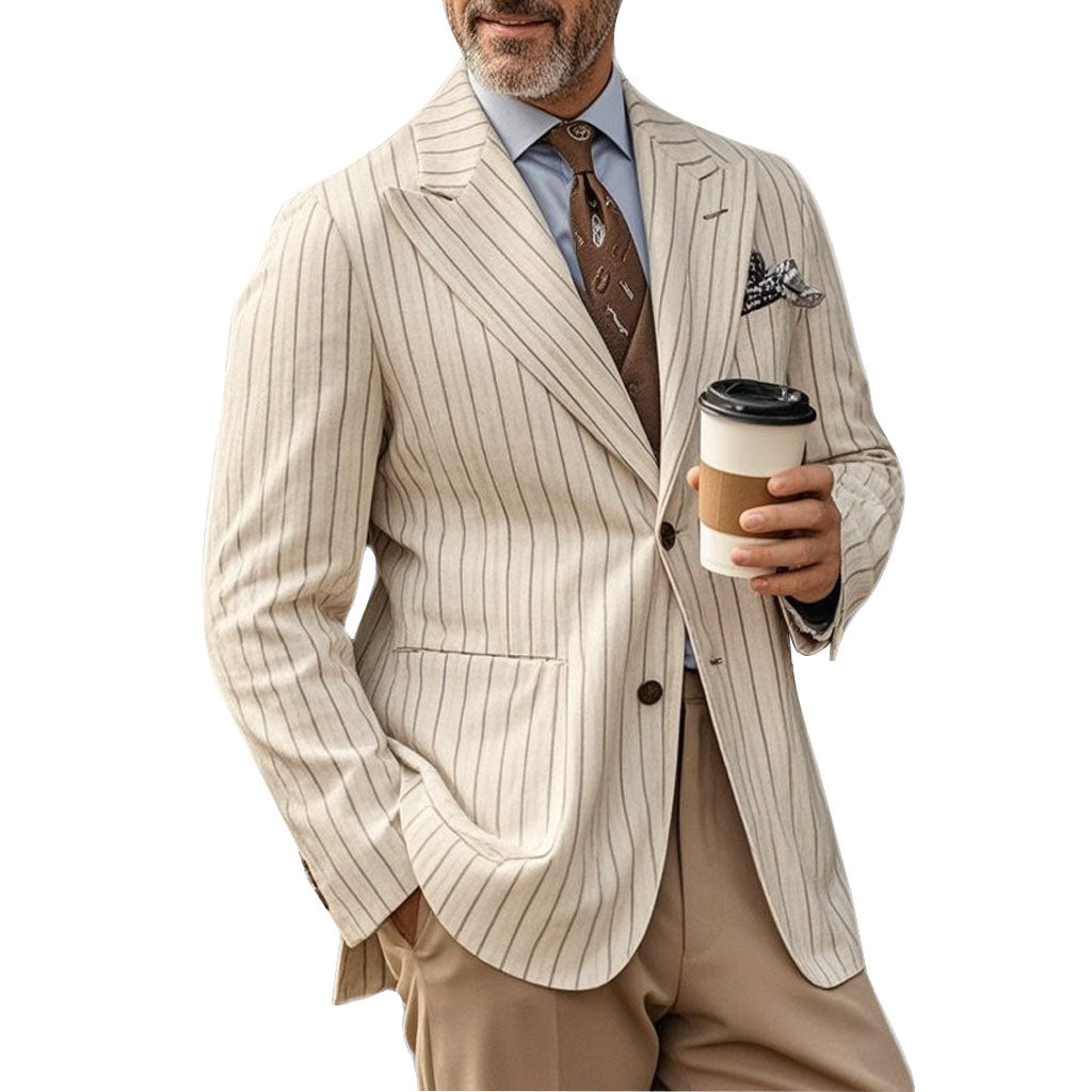 Veste de costume décontractée à rayures beiges pour homme