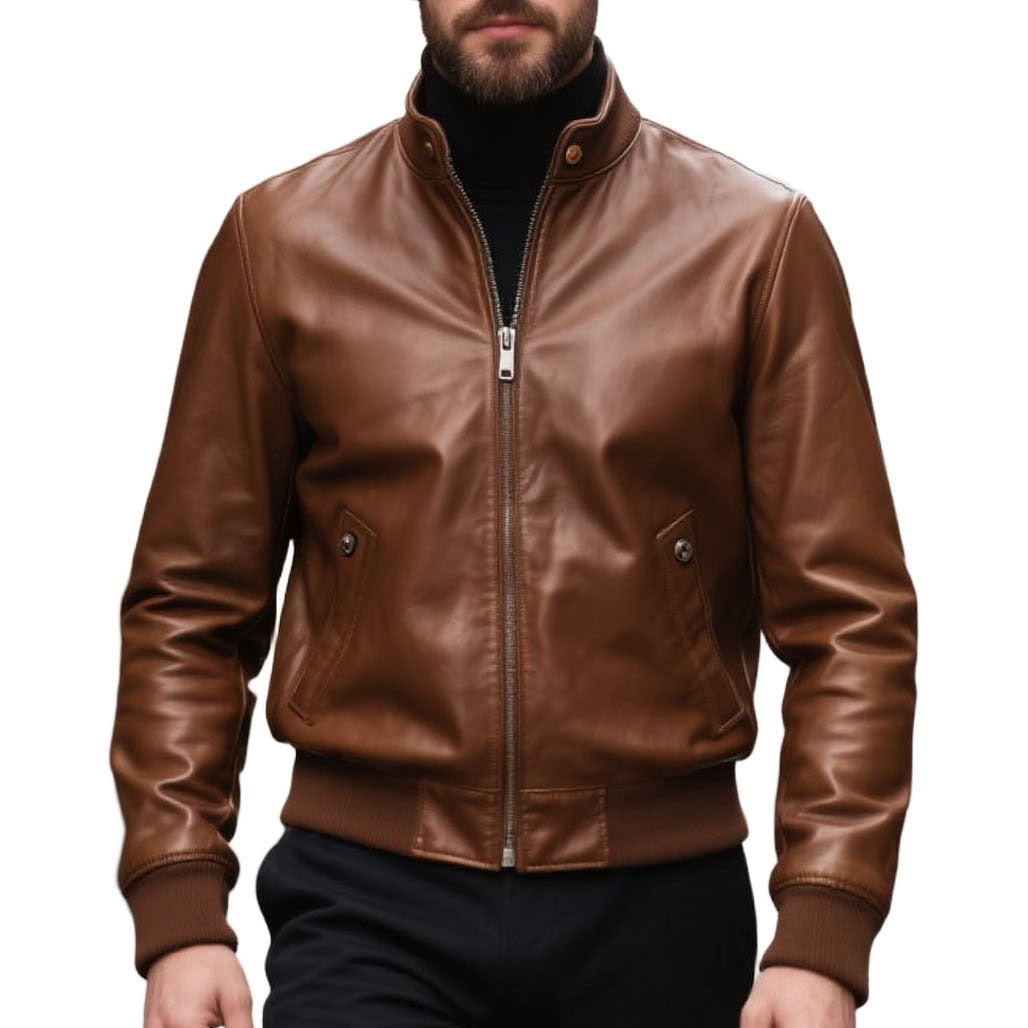 Men's fashionable and casual brown leather jacket