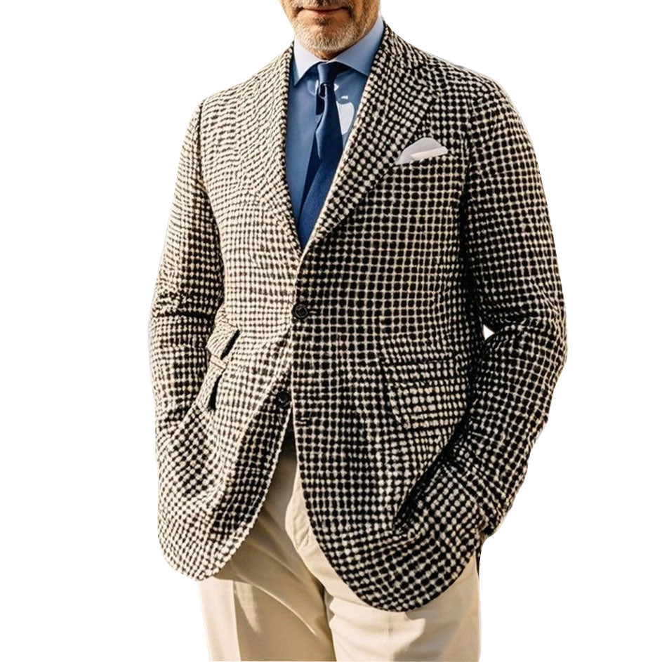Veste de costume décontractée à motif géométrique noir et blanc pour homme