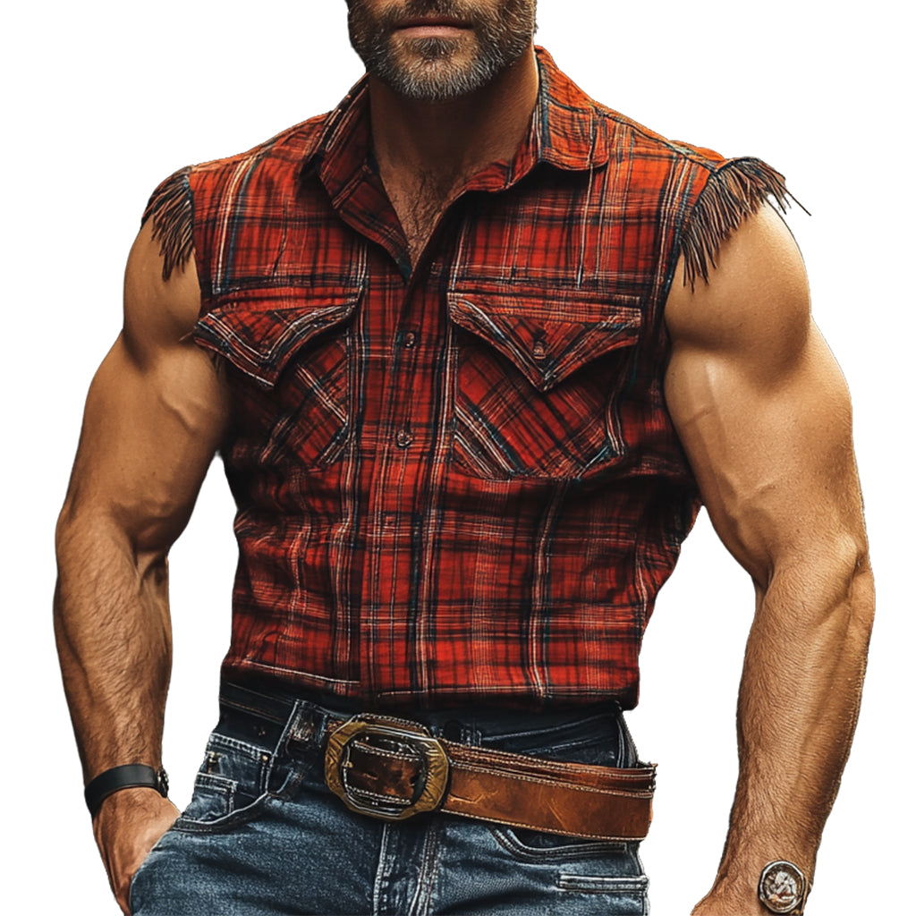 Men's fashionable casual checkered printed vest shirt