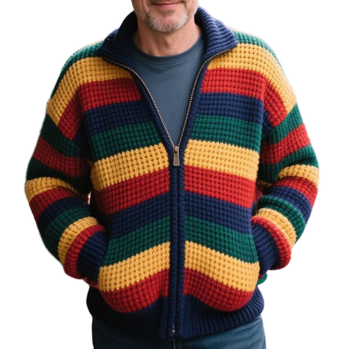 Cardigan à rayures arc-en-ciel décontracté et tendance pour homme