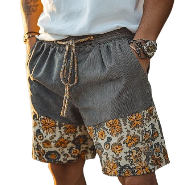 Mens Ethnic Bohemian Comfort Linen Shorts