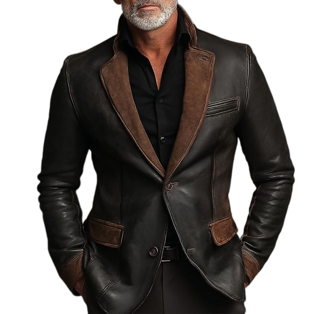 Men's fashionable casual warm brown black suede suit jacket