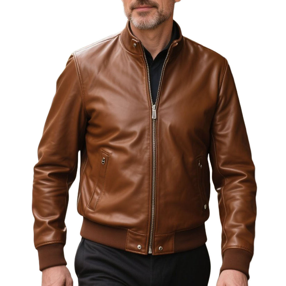 Men's fashionable and casual brown leather jacket