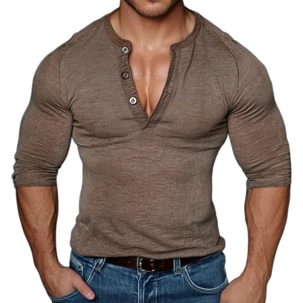 Men's Casual V-neck Super Stretch Comfortable Breathable Long-sleeved T-shirt