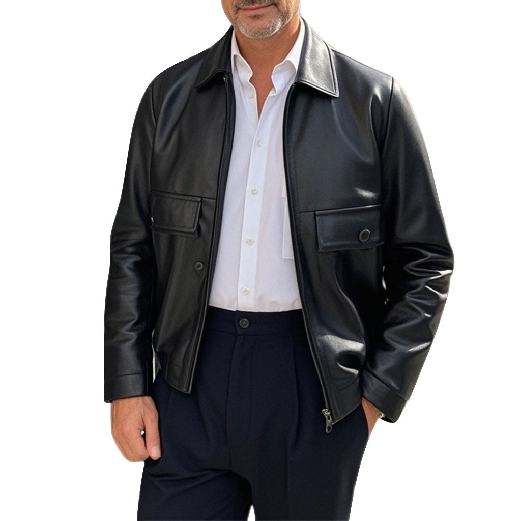 Veste en cuir noir tendance et décontractée pour homme