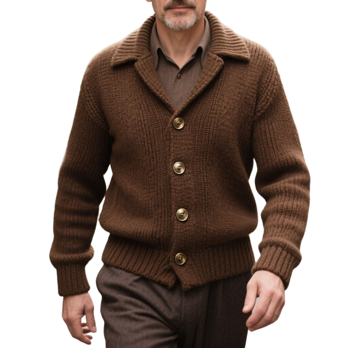 Cardigan marron décontracté à la mode pour hommes
