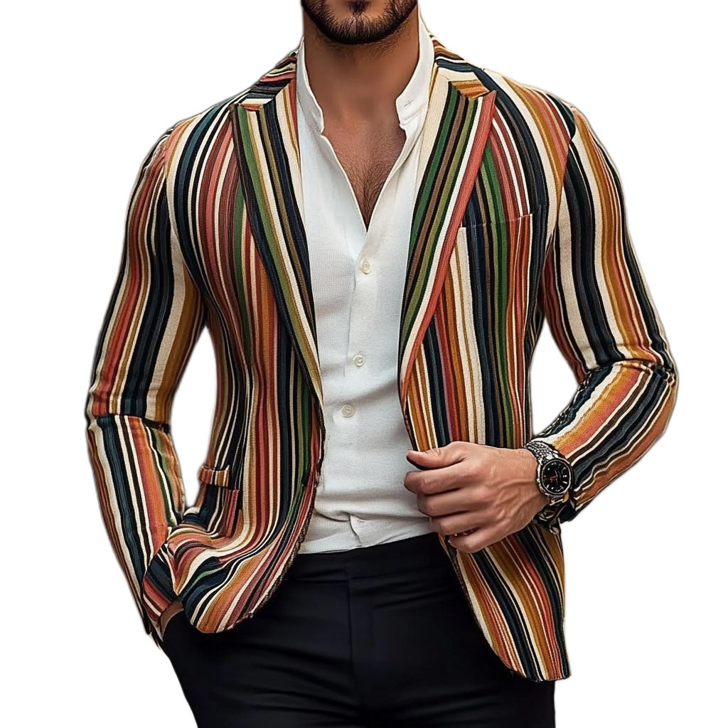 Veste de costume à rayures de couleur chaude et décontractée pour homme