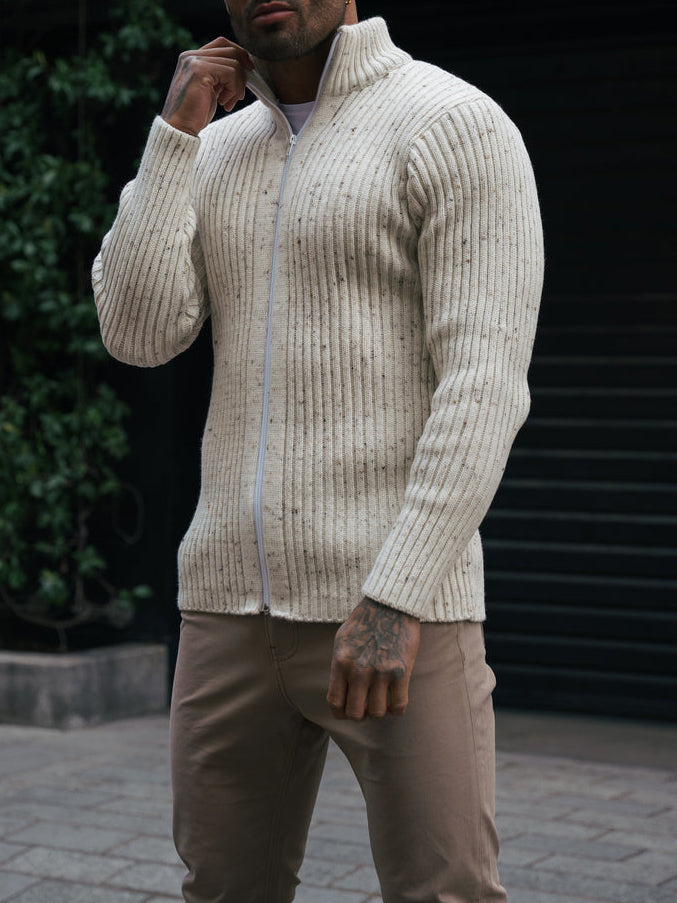 Cardigan zippé côtelé épais