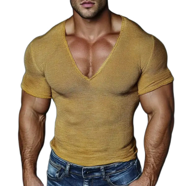 Men's Casual V-neck Super Stretch Comfortable Breathable Short-sleeved T-shirt Casual Fitness Slim T-shirt