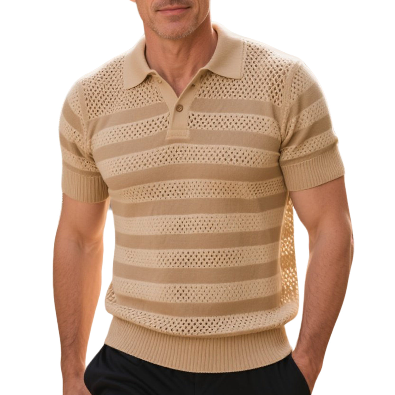 Modisches, lässiges Poloshirt mit Streifen und Farbblockierung für Herren