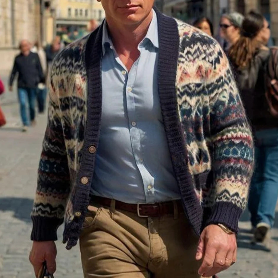 Cardigan décontracté à imprimé géométrique pour homme