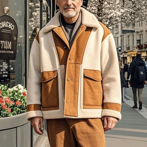 Veste à revers en daim bicolore tendance et décontractée pour homme