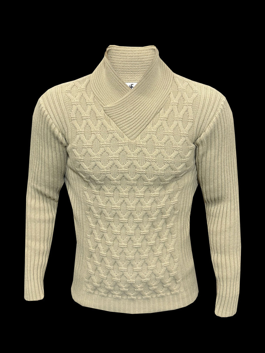 Pull en maille torsadée épaisse, naturel, avec des taches de couleur
