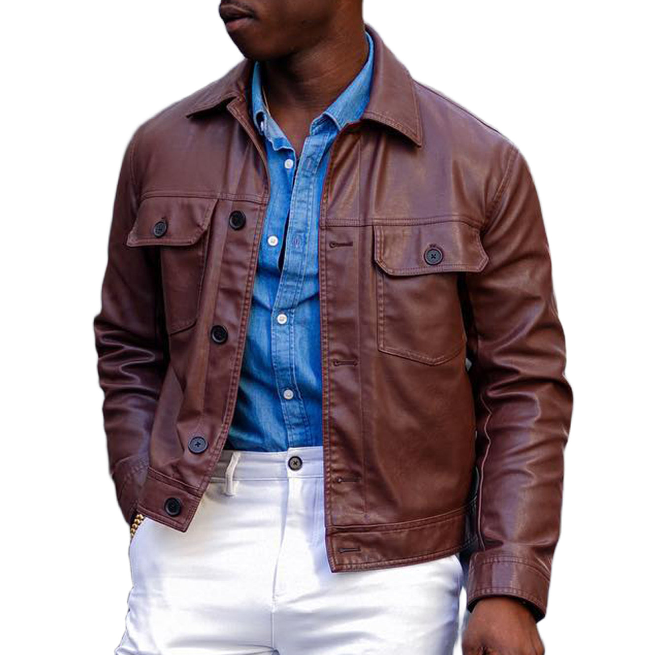 Veste en cuir marron tendance et décontractée pour homme