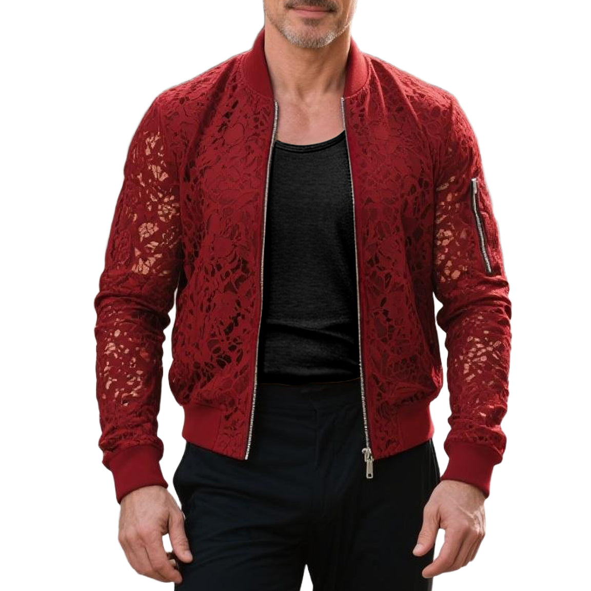 Men's fashionable casual Burgundy lace jacket