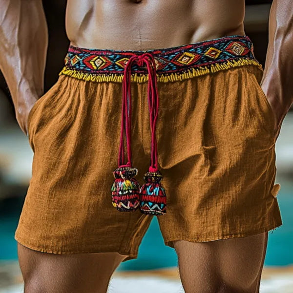 Men's Ethnic Casual Holiday Linen Shorts