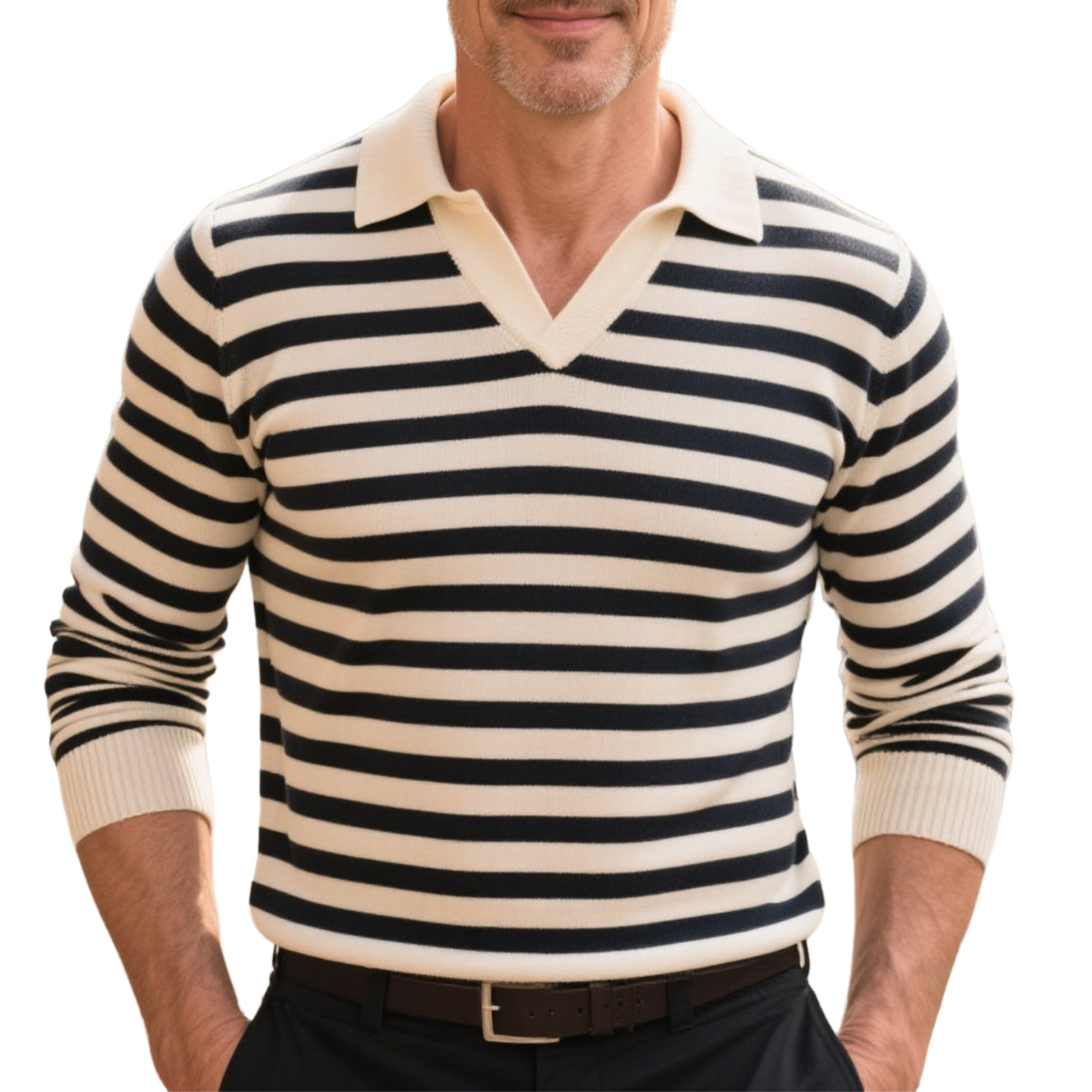 Men's fashionable casual striped color-blocking long-sleeved T-shirt