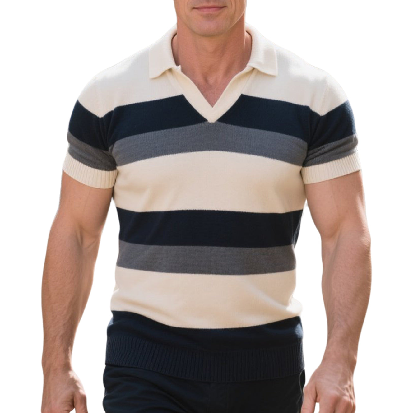 Modisches, lässiges Poloshirt mit Streifen und Farbblockierung für Herren
