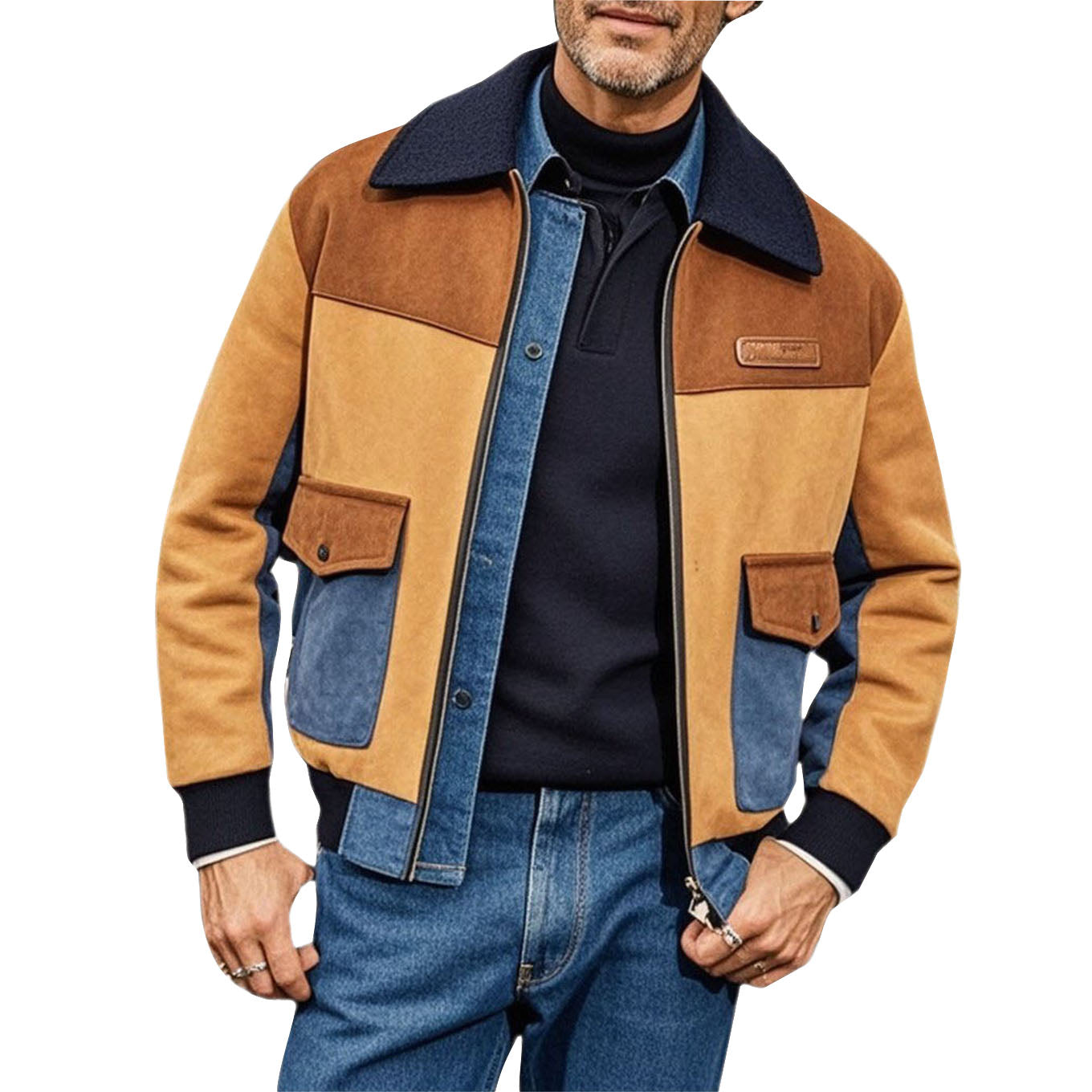 Veste en daim bicolore tendance et décontractée pour homme