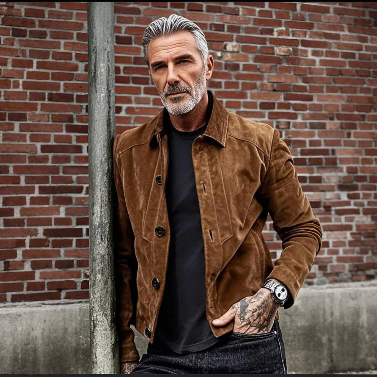Veste décontractée en daim marron à la mode pour homme