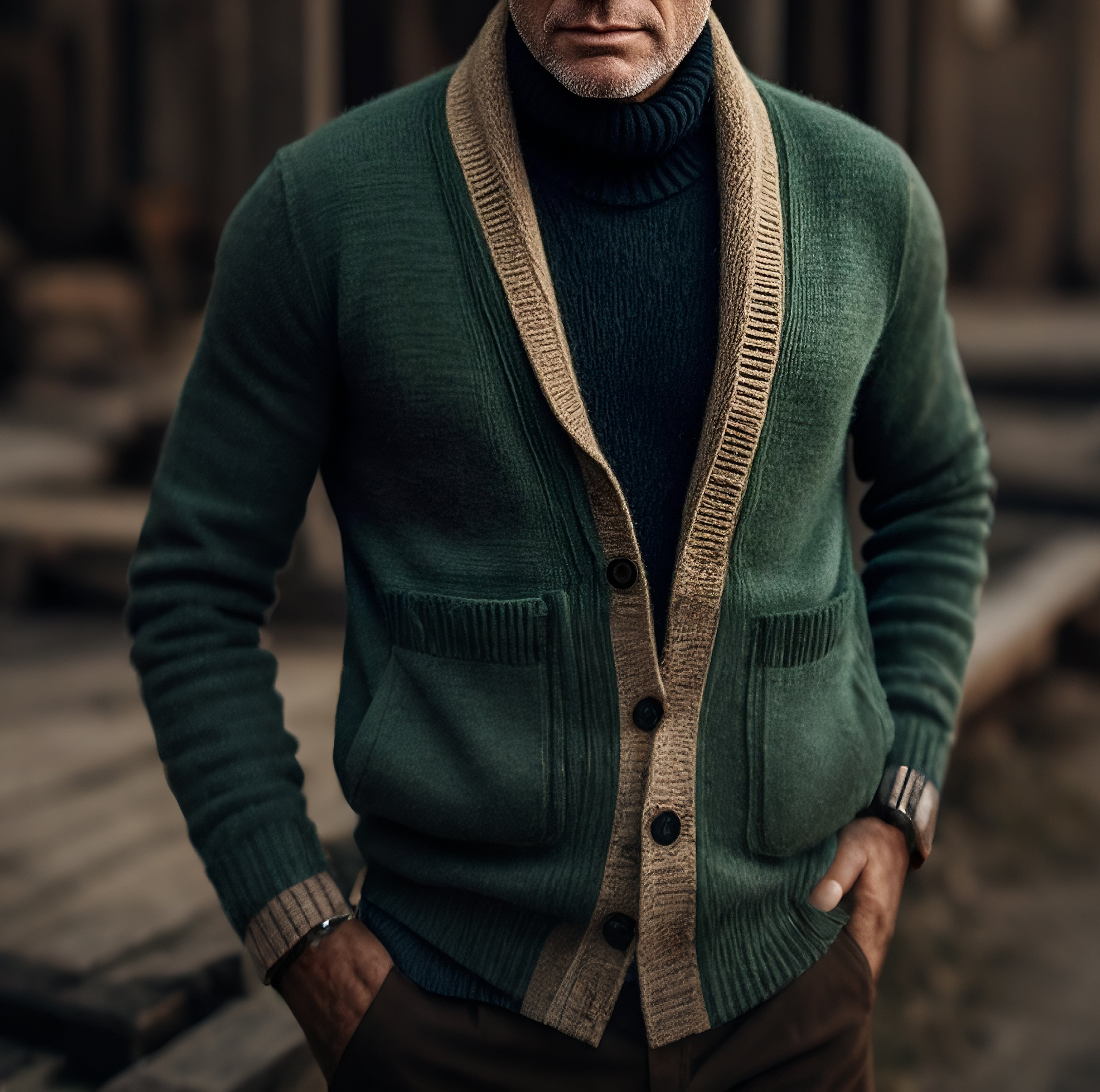 Pull cardigan vert décontracté à la mode pour hommes