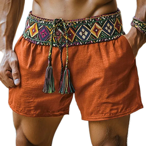 Men's Ethnic Bohemian Casual Holiday Linen Shorts