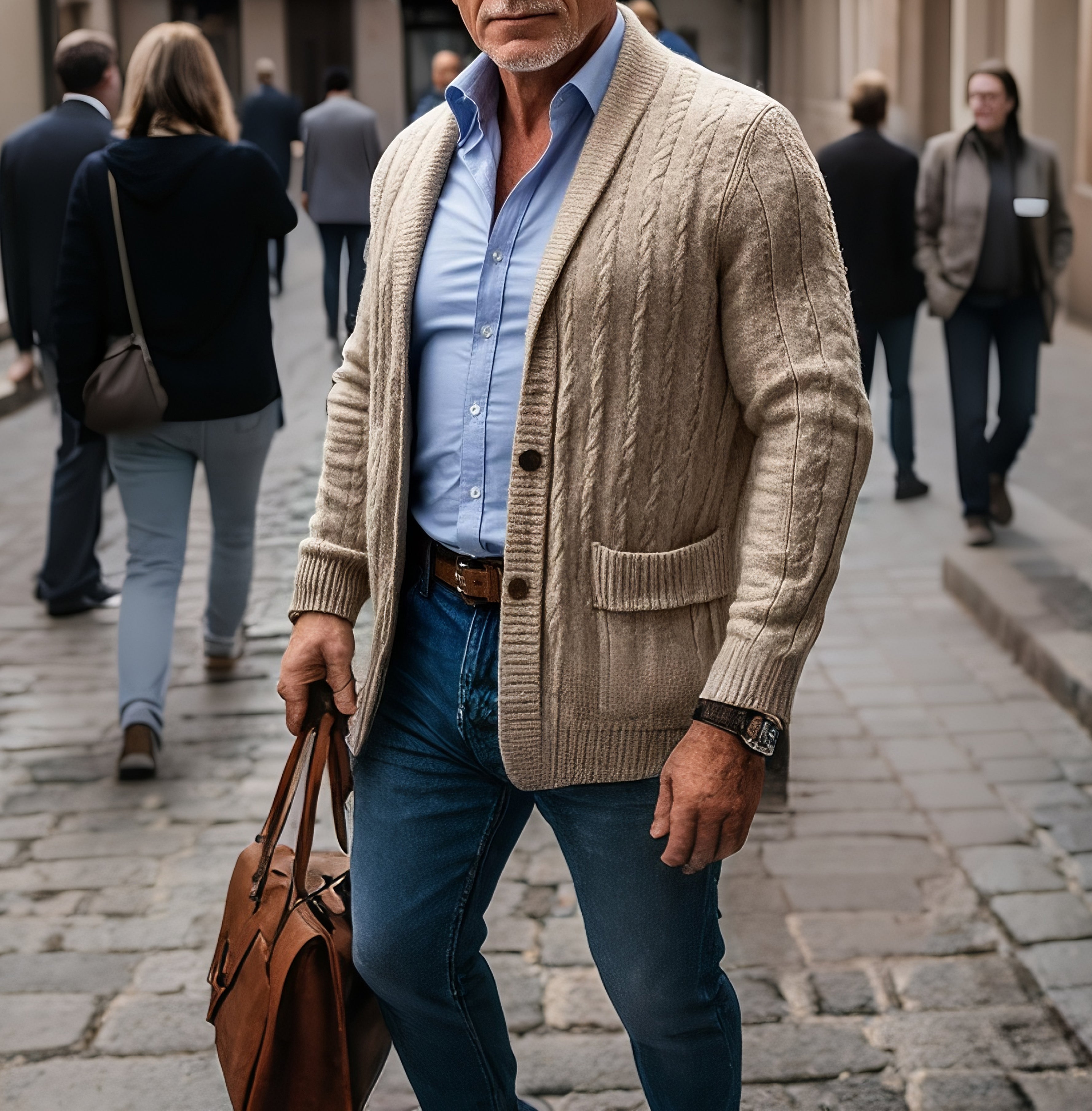Pull cardigan kaki décontracté à la mode pour hommes