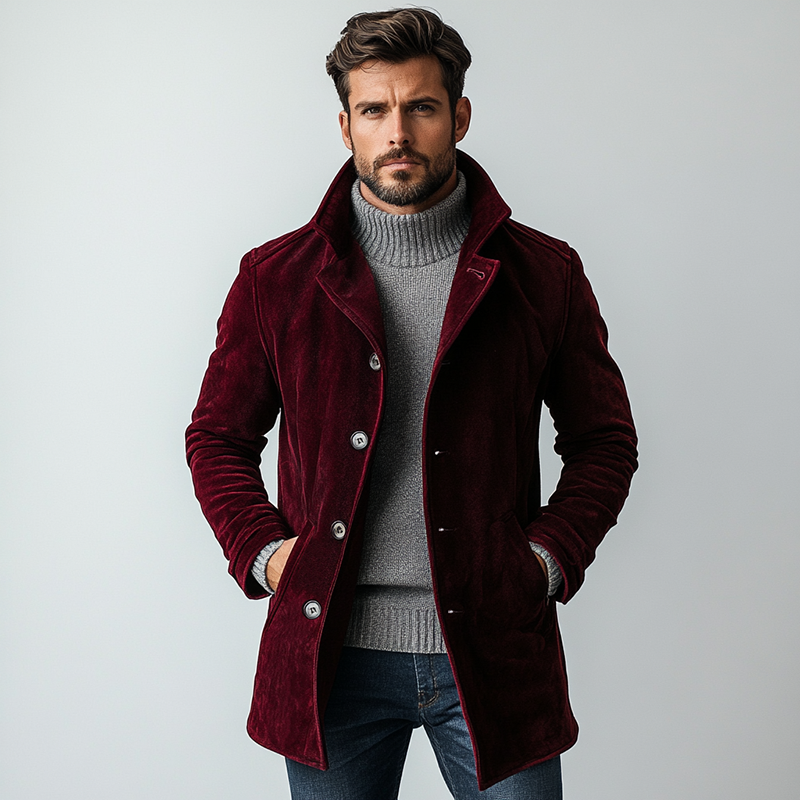 Men's Vintage Suede Single Breasted Mid-Length Coat