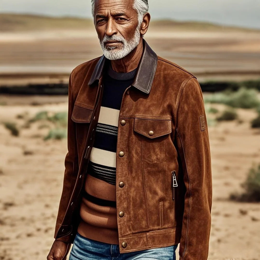 Veste décontractée en daim marron à la mode pour homme